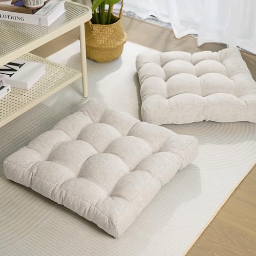 3 Pack 22inch Square Large Floor Pillow, Thick Chair Seat Cushion,  Meditation Pillow Solid Tufted Sitting Pillow for Yoga Living Room Office  Chair