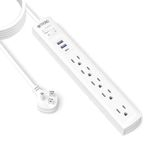 TROND Power Strip Surge Protector - 15ft Extension Cord with USB Charger