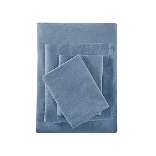 True North Cozy Flannel Warm 100% Cotton Sheet - Blue Solid 3 Piece