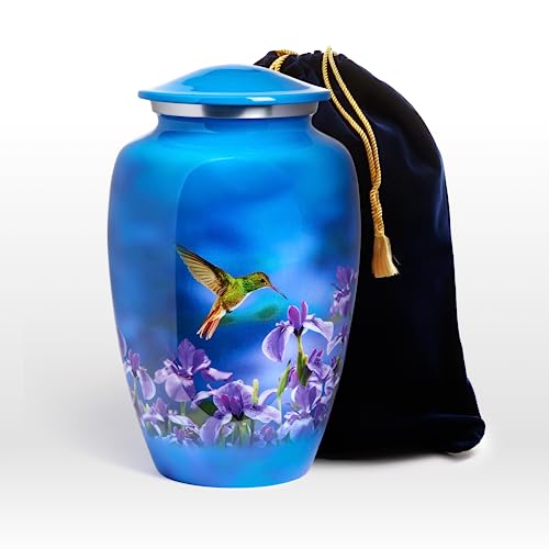 Trupoint Memorials Urn for Human Ashes - Blue, Hummingbird, Large