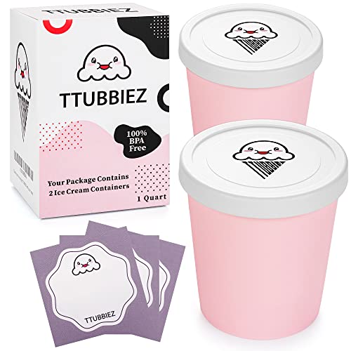 TTUBBIEZ Pink 1 Quart Ice Cream Storage Containers (2 Pack)