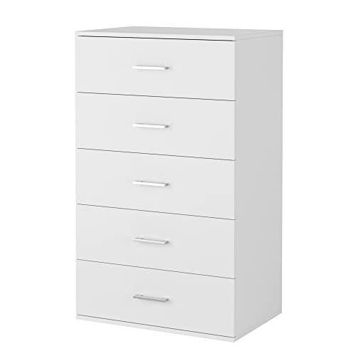 White 5-Drawer Freestanding Storage Cabinet with Metal Handles