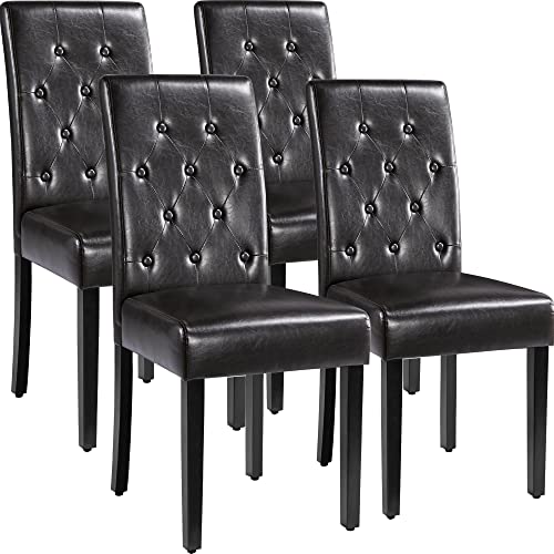 Tufted Dining Chairs with Rubber Wood Legs, Set of 4 (Brown)