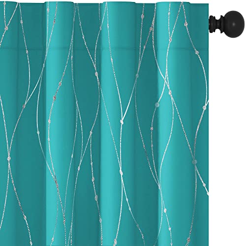 Turquoise Curtains for Living Room, Light Blocking Window Drapes