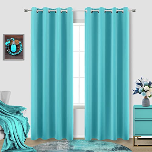 Turquoise Grommet Drapes - Light Blocking Curtains for Bedroom