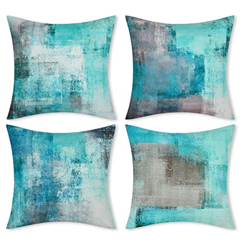 Turquoise Throw Pillow Covers Set - Teal and Grey