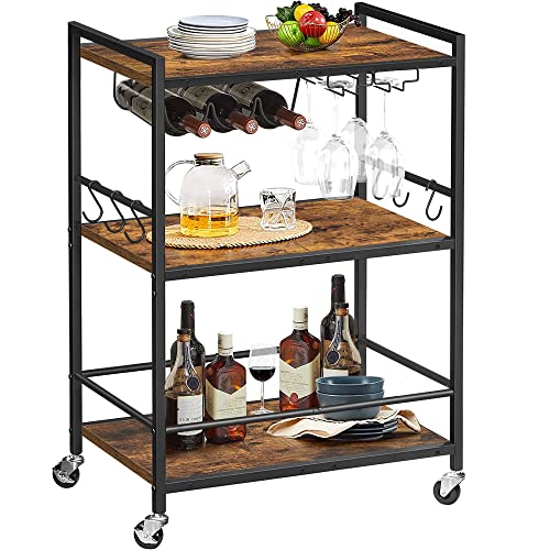 TUTOTAK Bar Cart with Wine Rack and Glass Holder