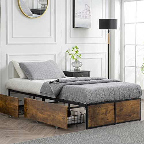 Twin Bed Frame with 2 XL Storage Drawers
