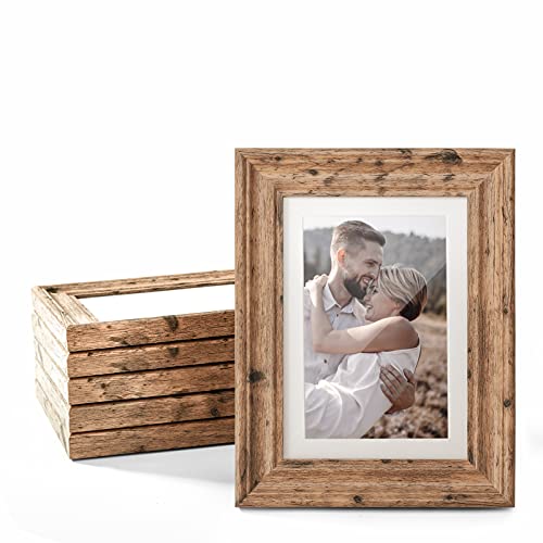 TWING 5x7 Rustic Picture Frames Set, Brown Walnut Wood Pattern