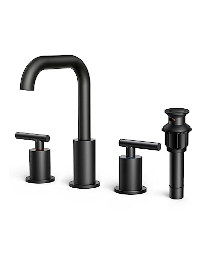 FORIOUS Black 3 Hole Bathroom Faucet with Metal Drain