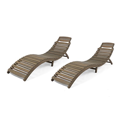 Tycie Outdoor Acacia Wood Foldable Chaise Lounge