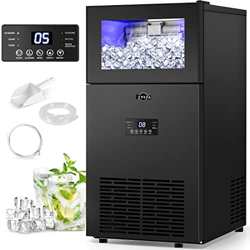 Commercial Ice Maker Machine 130LBS/24H with 35LBS Storage Bin, Stainless  Steel Undercounter/Freestanding Ice Cube Maker for Home Bar Outdoor
