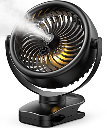 TYZU 7 Inch Clip-on Misting Fan with 4000 mAh Battery, 2 Mist Modes & 4 Speeds