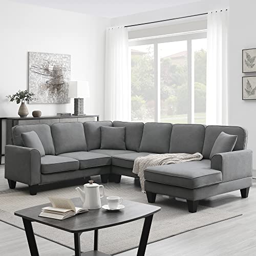 Bellemave 7-Seat U-Shaped Modular Sofa with Chaise Lounge, Dark Grey