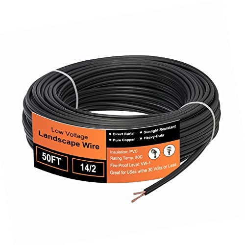 UBOORY 14/2 Low Voltage Landscape Wire - 50ft, Outdoor Direct Burial, Copper