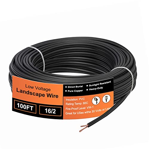 UBOORY 16/2 Low Voltage Landscape Wire 100Feet, 16 Gauge Wire 2 Conductor, Low Voltage Wire, Outdoor Direct Burial Electrical Wire, Copper Wire