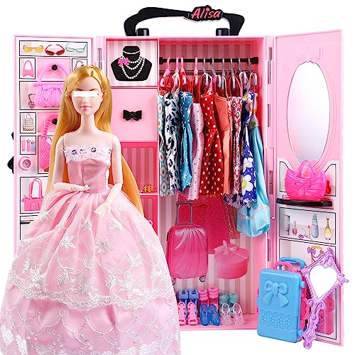 UCanaan Doll Closet Wardrobe - Girl Doll Clothes and Accessories Storage