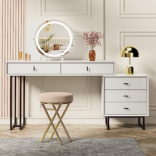 White Makeup Vanity Desk with Drawers and 3-Drawer Chest