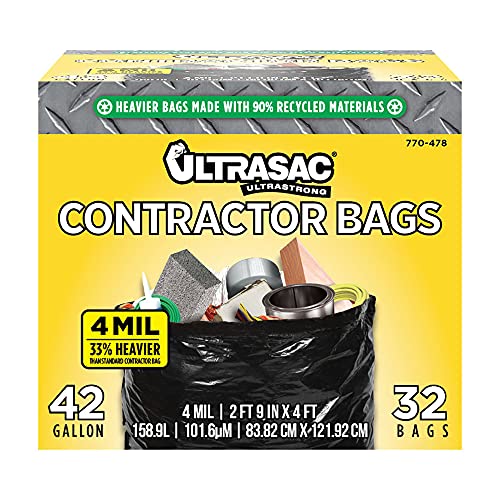 Ultrasac Extra Heavy Duty Contractor Bags 42 gal 4 Mil (32 Pack w/Ties)