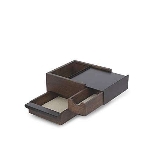 Umbra Mini Stowit Jewelry Box - Modern Storage with Hidden Drawers, Black/Walnut