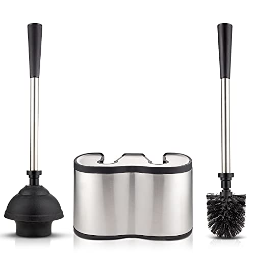 UMIEN Toilet Brush & Plunger Set: Stainless Steel Combo in Freestanding Canister