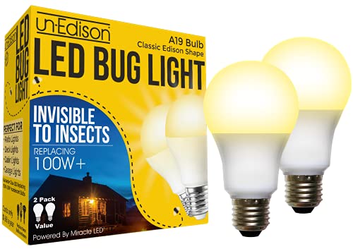 Un-Edison A19 LED Bug Light - Yellow Spectrum E26 Medium Outdoor Bulb 2-Pack