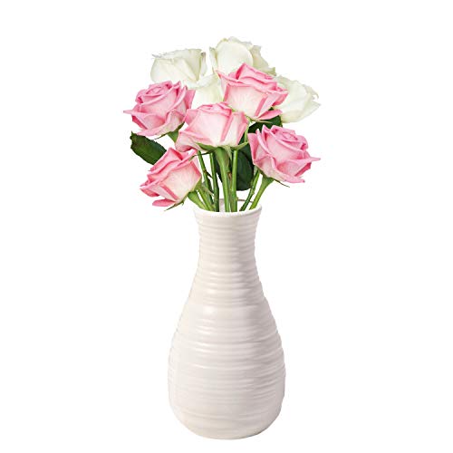 Unbreakable Vase for Flowers, Ceramic Look Plastic Vase for Home Decor, Living Room, Table (Seashell White)