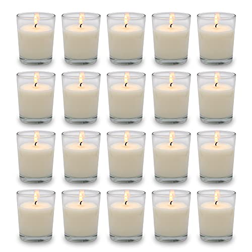UNICY Set of 20 White Votive Candles Clear Glass Filled Unscented Soy Wax Candle for Home Spa Weddings Birthday Holidays Party and DIY,White