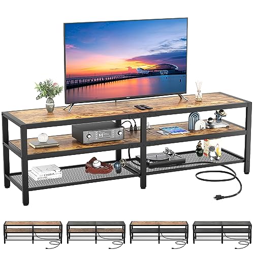 Unikito TV Stand with Power Outlet and Open Storage Shelves