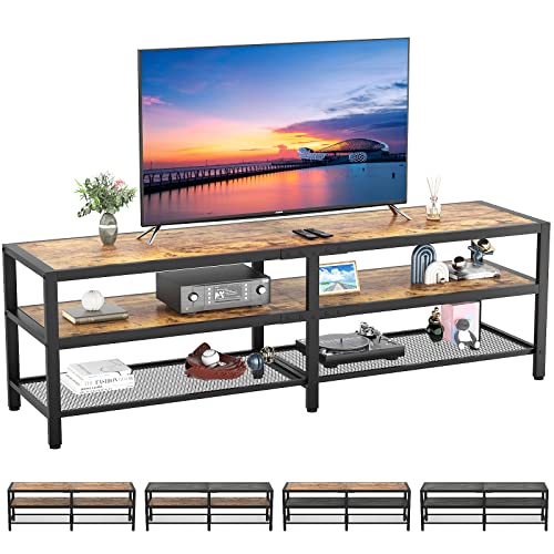 Unikito Two-Color Industrial TV Stand 70 Inch - Rustic Brown and Gray Oak