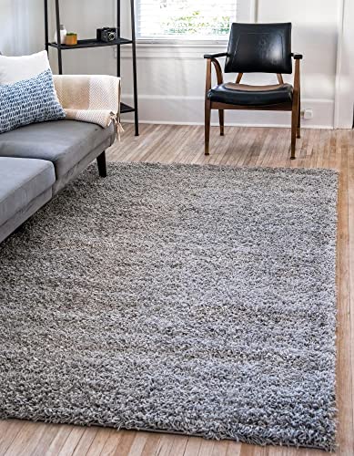 Unique Loom Solid Shag Collection Area Rug (10' x 13' Rectangle, Cloud Gray)