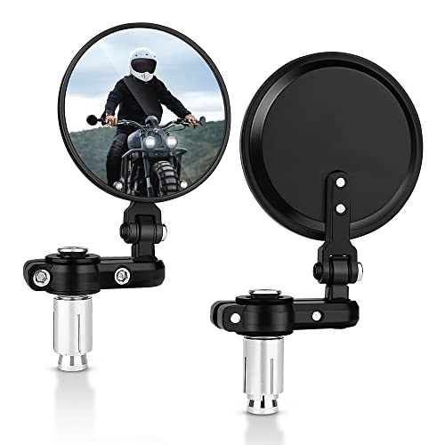 Universal Motorcycle Mirrors - 3 Inch Round Folding Bar End Side Mirror