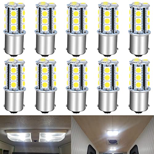 UNXMRFF 1156 LED Bulb White Super Bright 7506 1073 1003 1141 BA15S LED Bulbs 5050 18-SMD Replacement for 12V RV Interior Ceiling Dome Light/Travel Trailer/Boat Indoor/Camper Light Bulbs (Pack of 10)