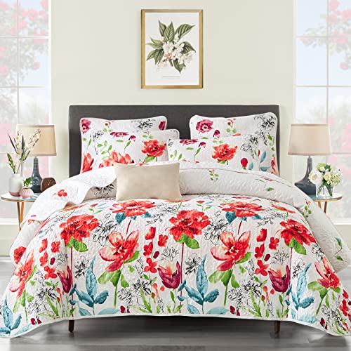 UOZZI BEDDING 3 Piece Queen Reversible Floral Quilt Set