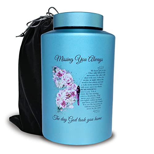 Up to 220 lbs Large Cremation Urns for Adult Male Female Ashes, Decorative Urn for Human Ashes with Velvet Bag(Butterfly)