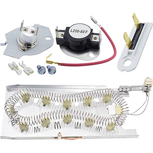 [UPGRADED] 3387747 Dryer Heating Element & 279816 Thermostat Cut off Kit & 3392519 Thermal Fuse COMPLETE Dryer Repair Kit Replacement