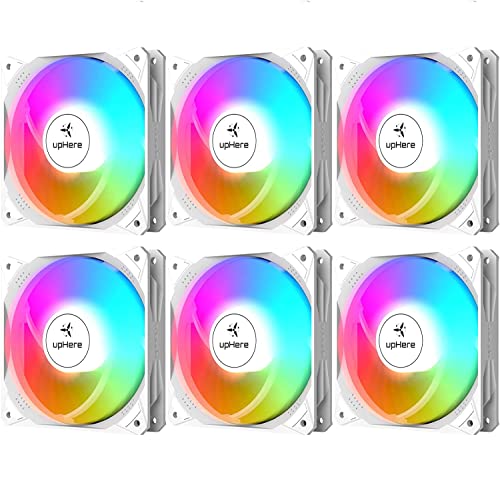 upHere 120mm RGB Case Fan 6-Pack White PC Ultra Quiet High Airflow