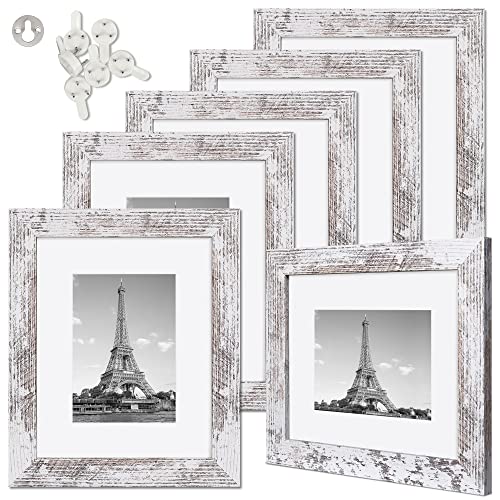 upsimples Distressed White Picture Frame Set of 6