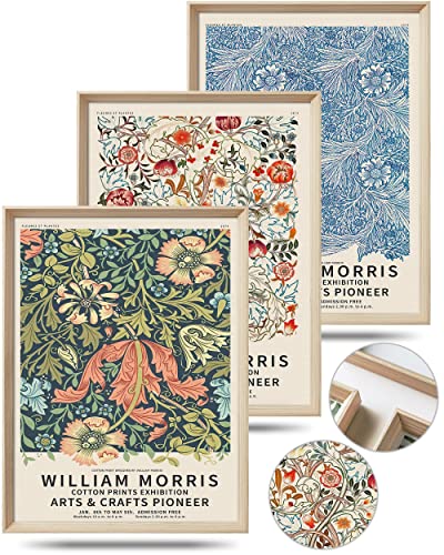 William Morris Wood Canvas Wall Art Set, 16x12in Vintage Poster Decor