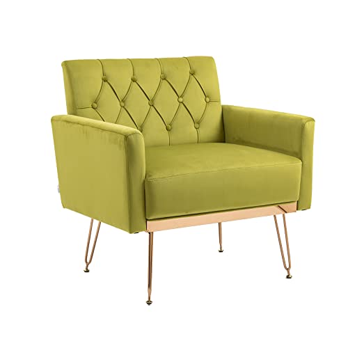 UPYOOE Velvet Accent Chair with Arms (Olive Green)