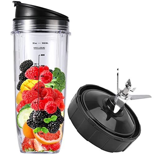32oz Replacement Cups Compatible with Ninja Nutri Bn401, Ss101, Bn400, Bn800, Bn801, SS351, SS151 Twisti Duo Blender, with Upgraded Sip and Seal