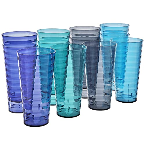 Amazing Abby - Iceberg - 24-Ounce Plastic Tumblers (Set of 8), Plastic Drinking Glasses, Mixed-Color High-Balls, Reusable Plasti
