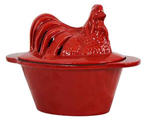 US Stove Chicken Steamer Red Enameled Porcelain