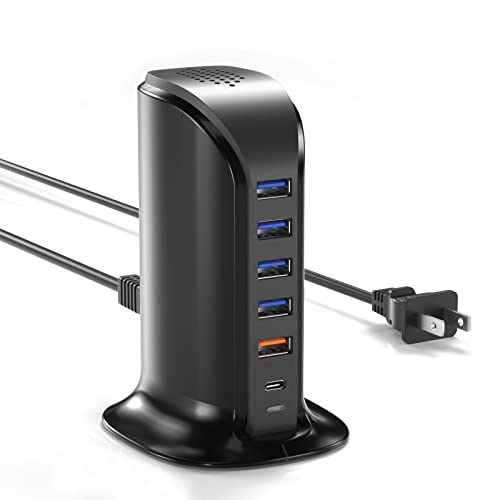 ADRiCY 6-Port USB C Tower Charging Station with 60W PD Charger