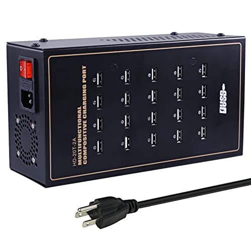 USB Charging Station,Cinlinso 20 Port 200W/40A Multiple USB Charger Station with Intelligent Protection for Smartphone Tablet School Shopping Hotel Malls