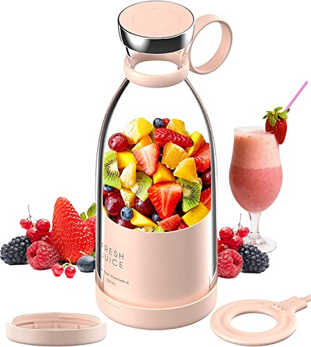 Tianmingwei Portable Blender USB Personal Juicer Cup 6 Blades Rechargeable  Fruit Mixing Machine for Baby Travel 400ml[New Version] (Pink)
