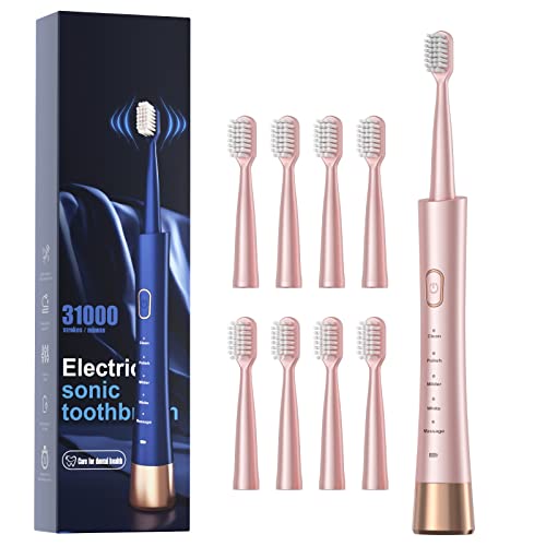 USB Rechargeable Sonic Toothbrush for Adults - Efficient Cleaning with Smart Timer and 8 Brush Heads