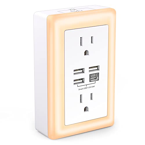 USB Wall Charger with Night Light and 4 USB Ports