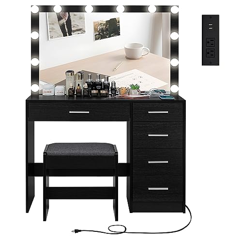 usikey Makeup Vanity Table with Large Lighted Mirror
