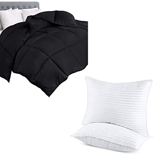 Utopia Bedding Black Comforter Duvet Insert & White 2 Pack Pillows, King